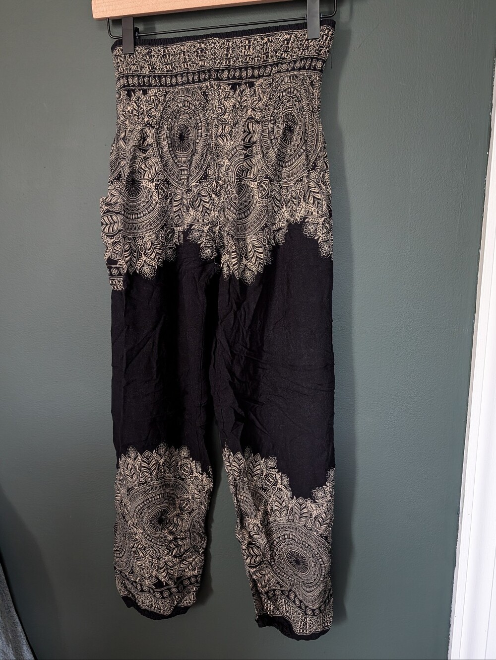 Joob Joob Black and Cream Printed Boho Harem Pants With Side Pocket L/XL